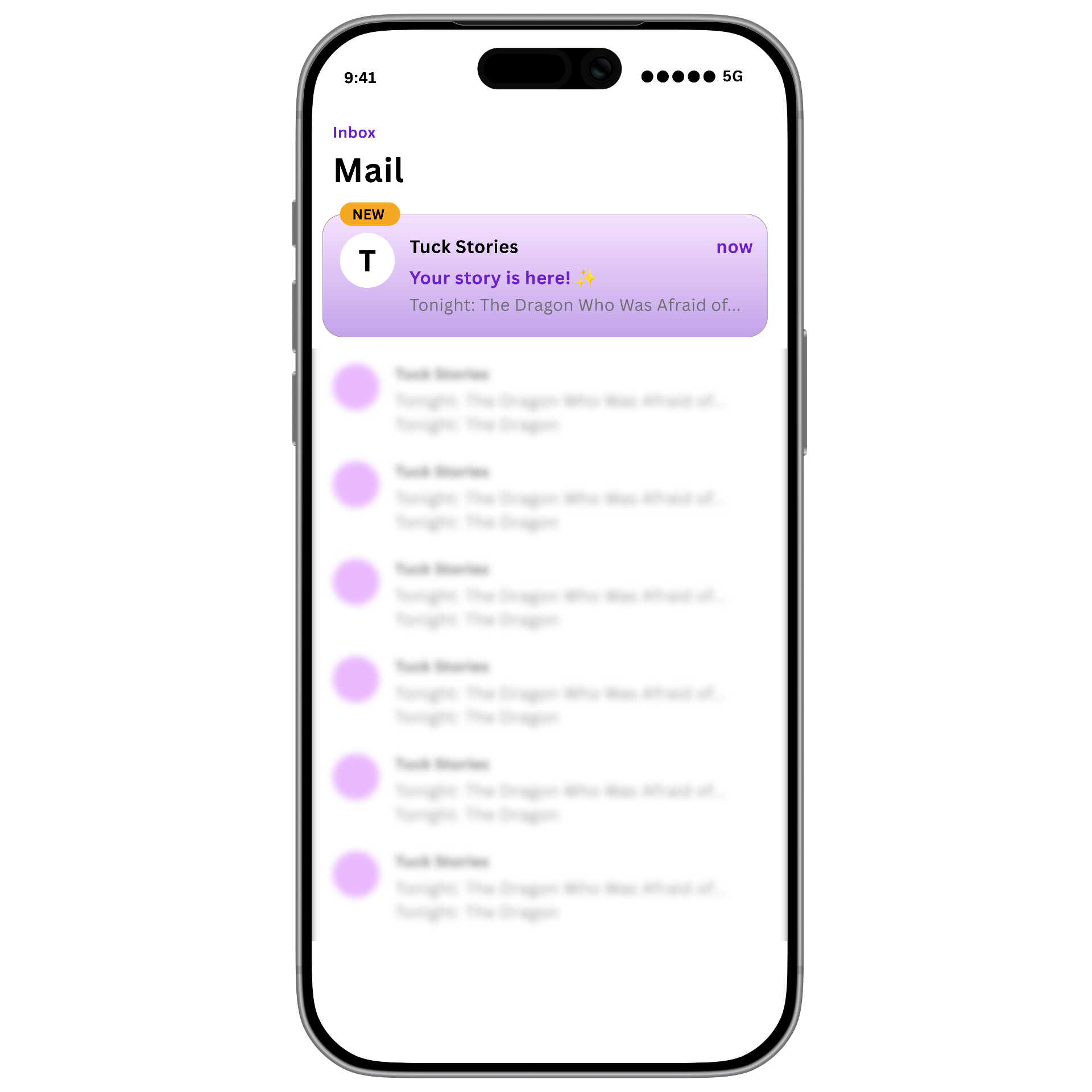 Tuck Stories email preview on a phone